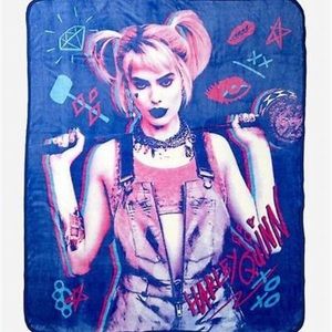 RARE DC Comics Birds Of Prey Harley Quinn Pink & Blue Plush Throw Blanket NWT's